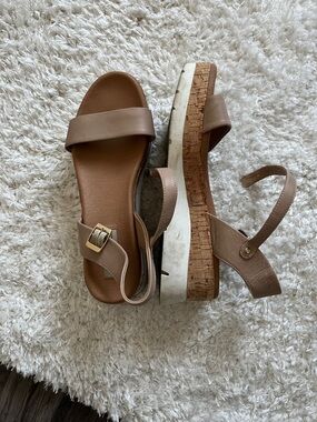 Steve Madden Taupe Cork Platform Wedge Sandals with Ankle Strap